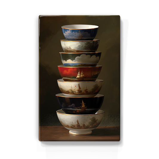 Artchoices exclusive: 104. Kommetjes met schepen details op houten paneel(tje) klein