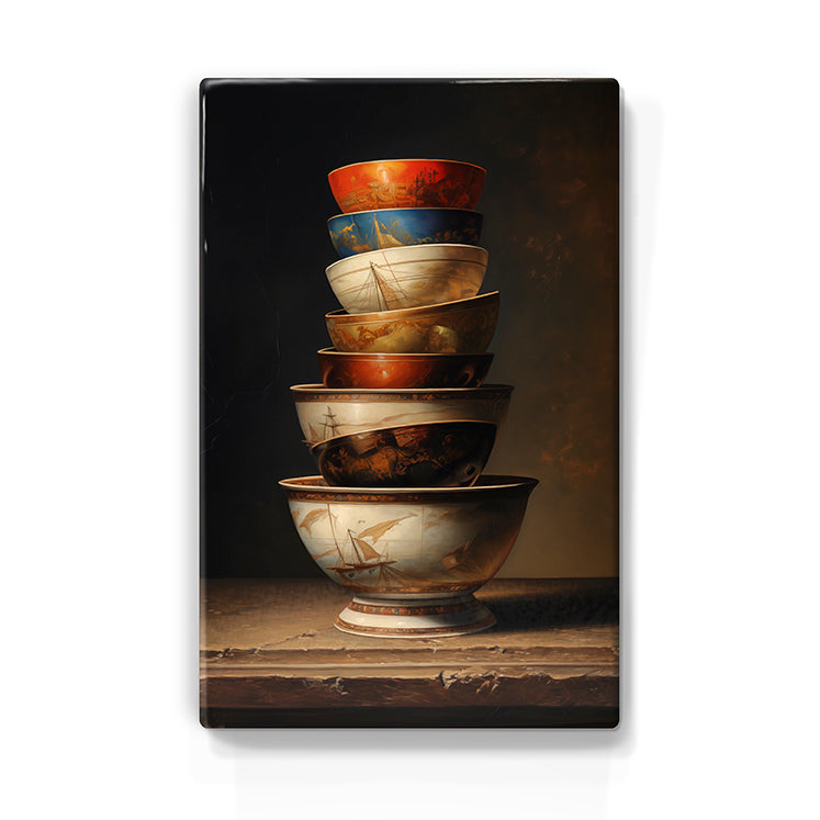 Artchoices exclusive: 105. Kommetjes met schepen details op houten paneel(tje) klein