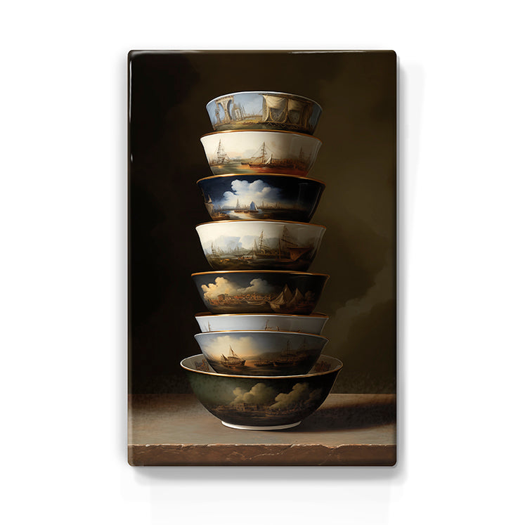 Artchoices exclusive: 106. Kommetjes met schepen details op houten paneel(tje) groot