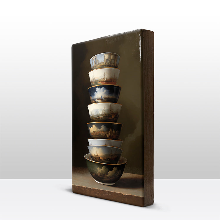 Artchoices exclusive: 106. Kommetjes met schepen details op houten paneel(tje) groot