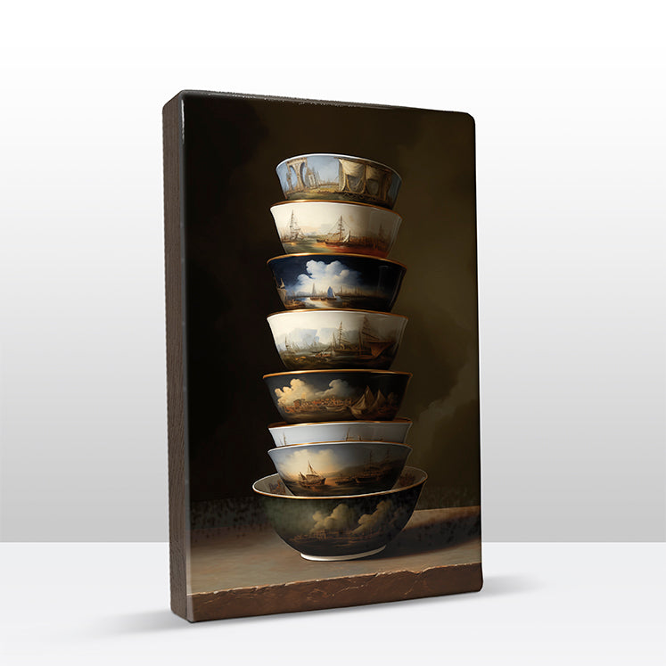 Artchoices exclusive: 106. Kommetjes met schepen details op houten paneel(tje) groot