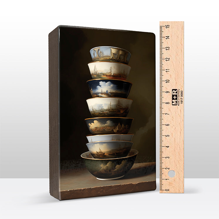 Artchoices exclusive: 106. Kommetjes met schepen details op houten paneel(tje) groot