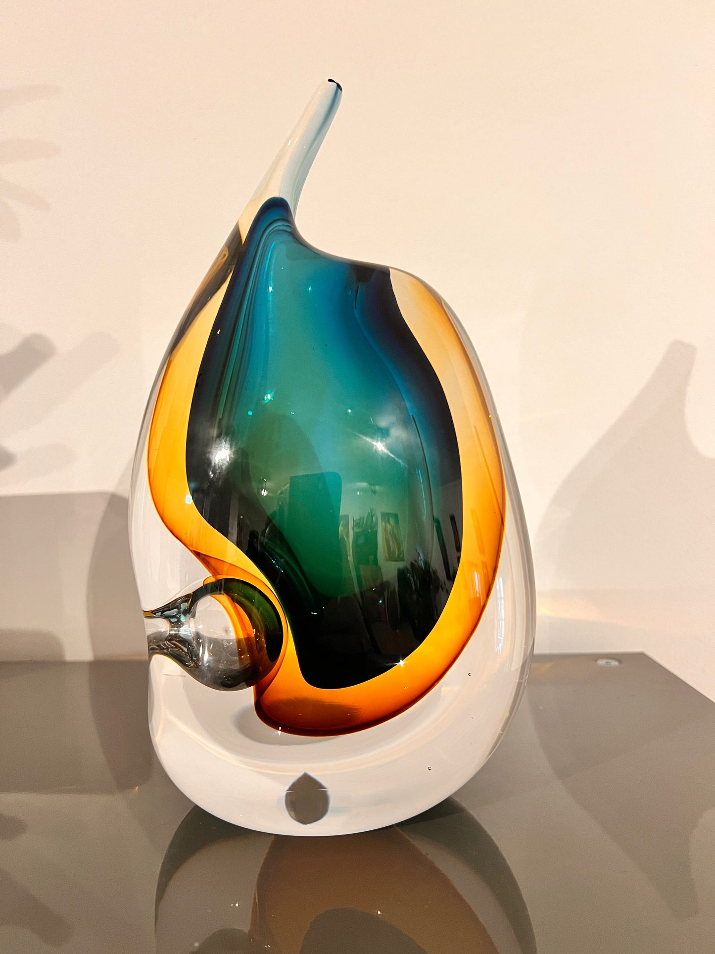 Glaskunst object – amber & oceaanblauw