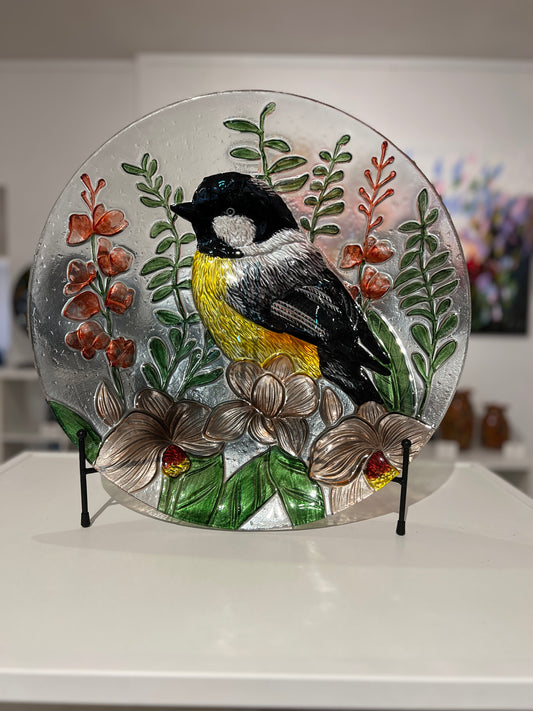 Glaskunst schaal – vogel & bloemen