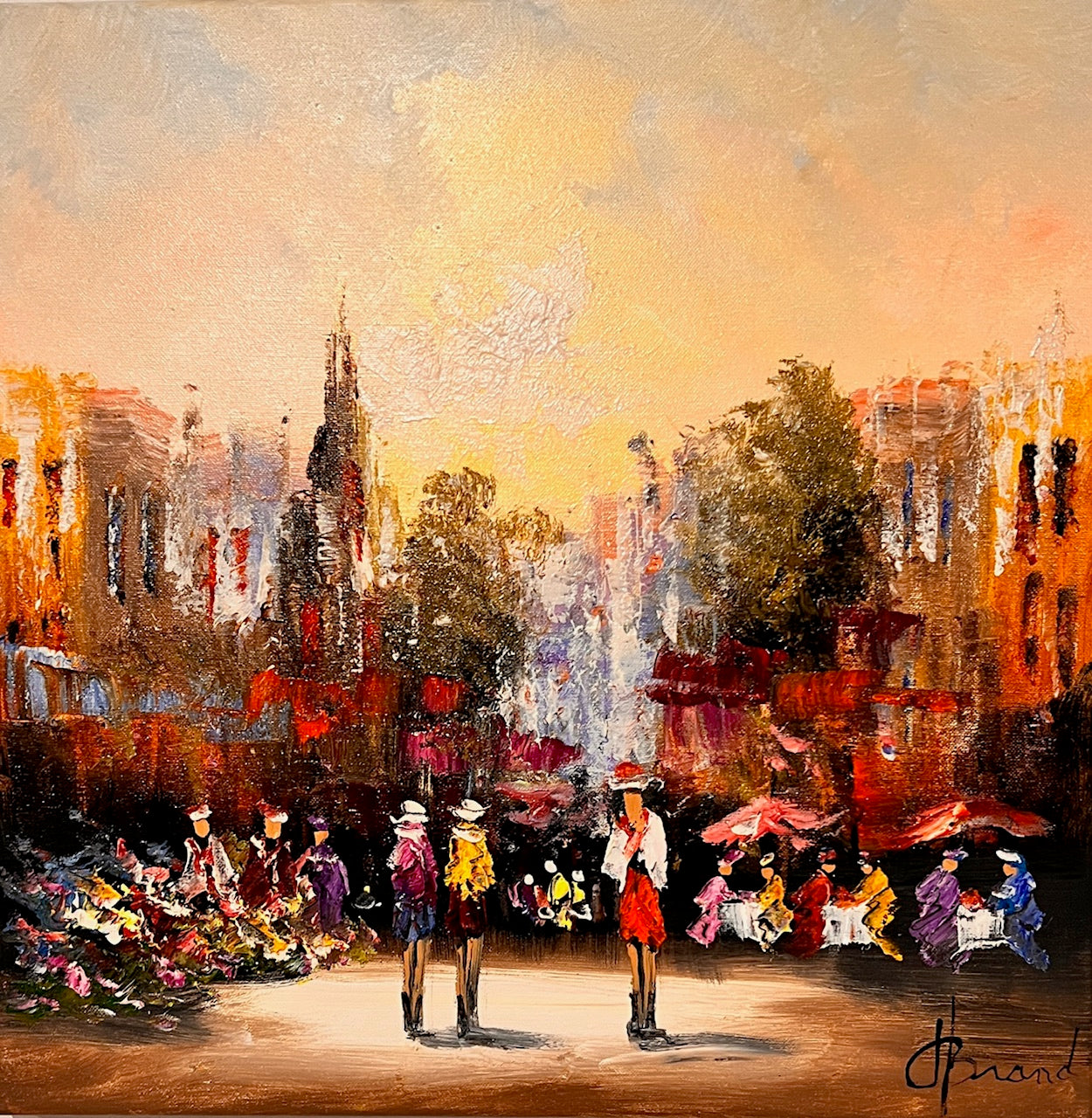 Bruisende stadsmarkt in het warme licht