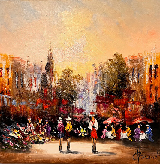 Bruisende stadsmarkt in het warme licht