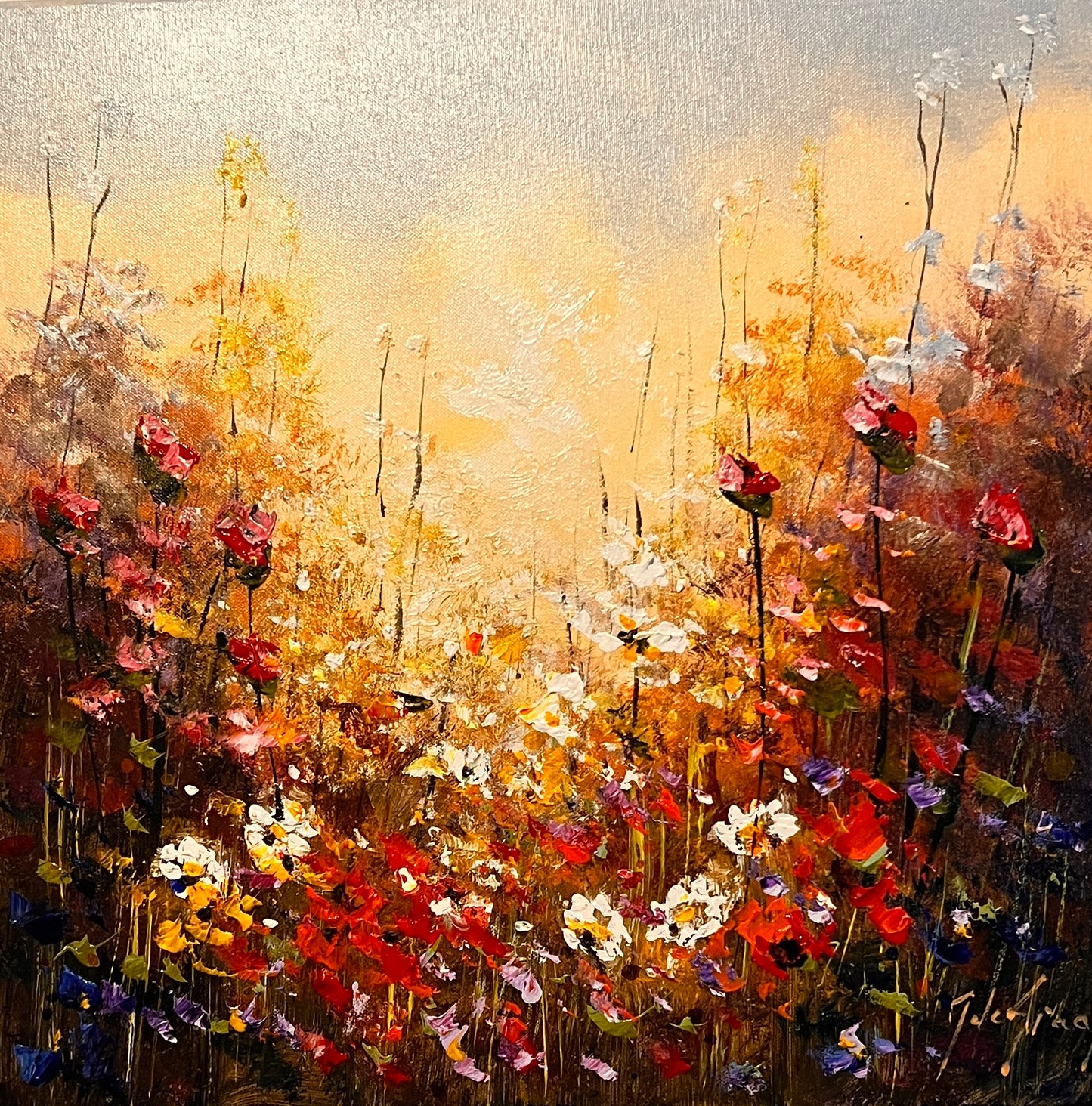 Bloemenzee in gouden licht