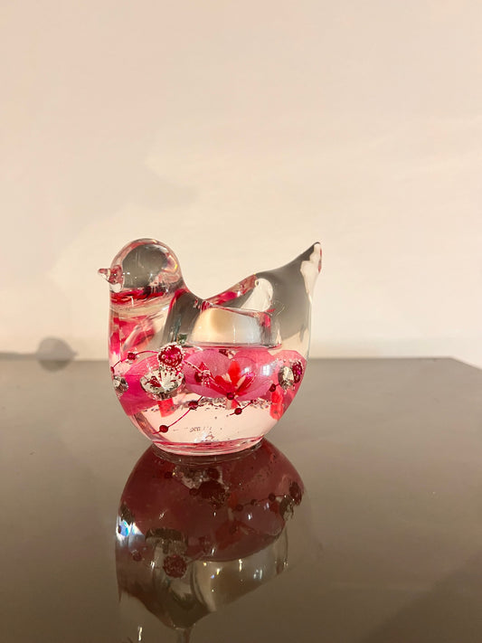 Glazen vogeltje met roze details – waxinelichthouder