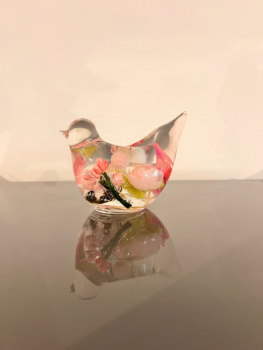 Glazen vogeltje met bloemen – waxinelichthouder