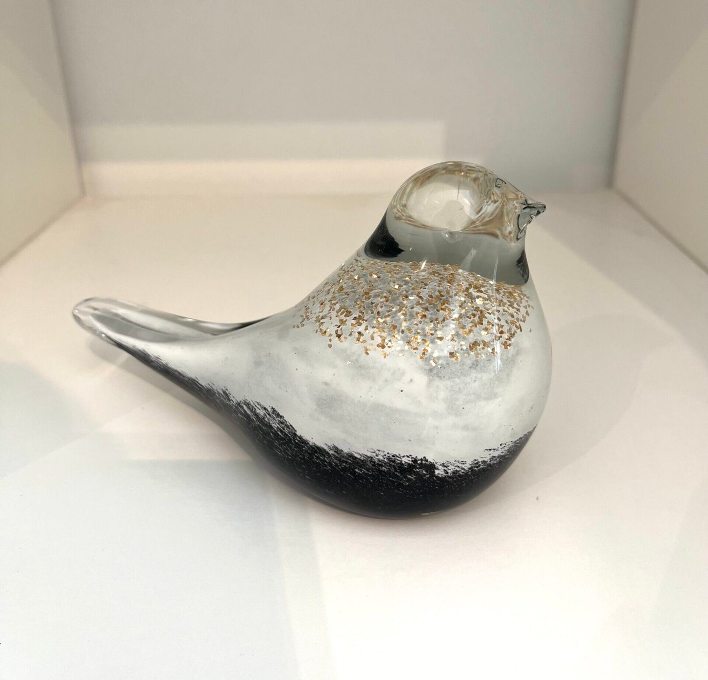 Glazen vogel zwart/wit