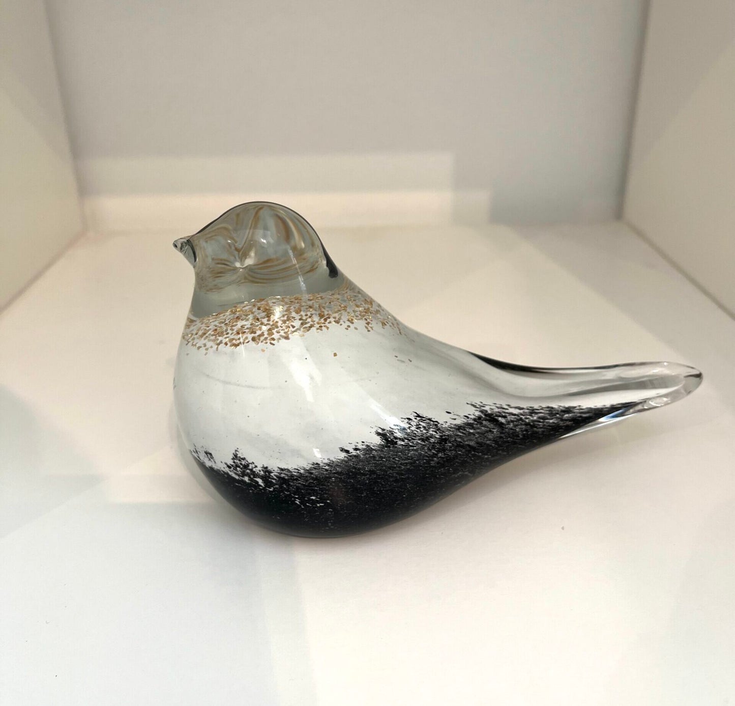Glazen vogel zwart/wit