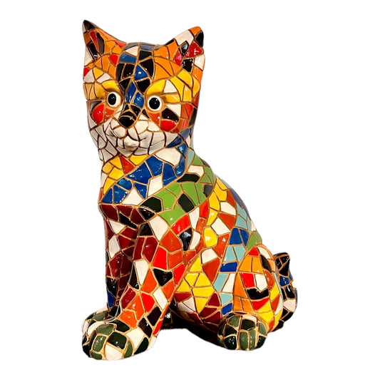 Mozaïek kattenfiguur - multicolor - 24 cm