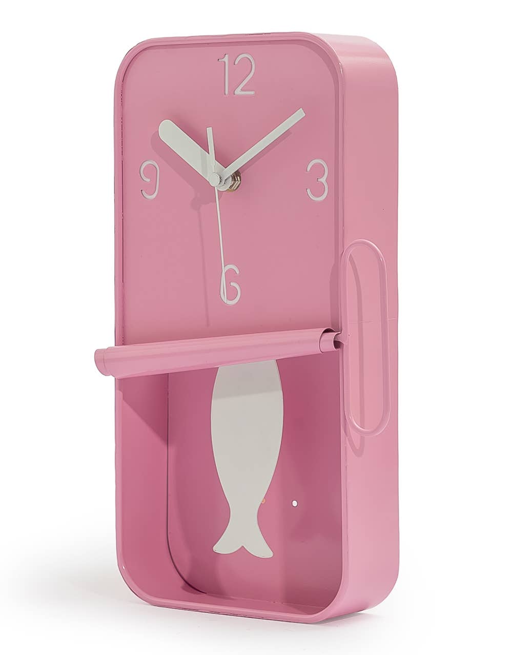 Roze metalen sardineblik wandklok met slinger