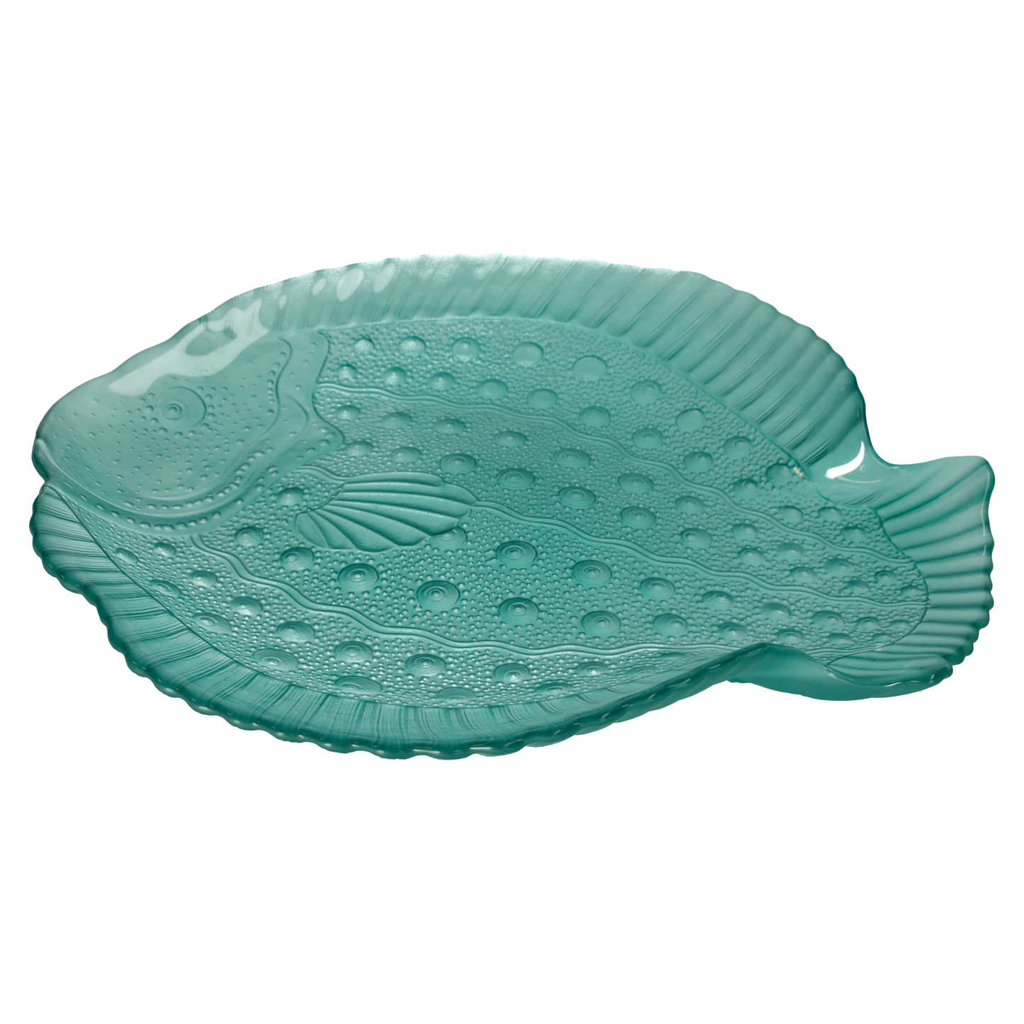 Bord met tarbotvis, groen, van glas, 40 x 36 cm
