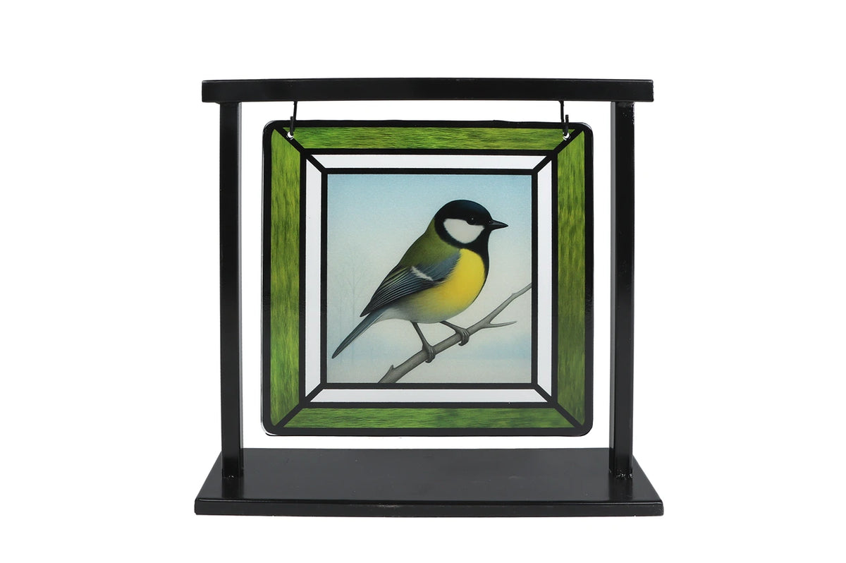 Suncatcher koolmees in standaard op witte achtergrond