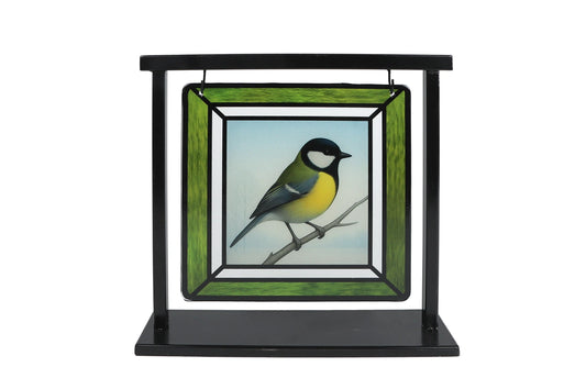 Suncatcher koolmees in standaard op witte achtergrond