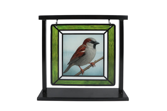 Suncatcher mus in zwarte standaard op witte achtergrond